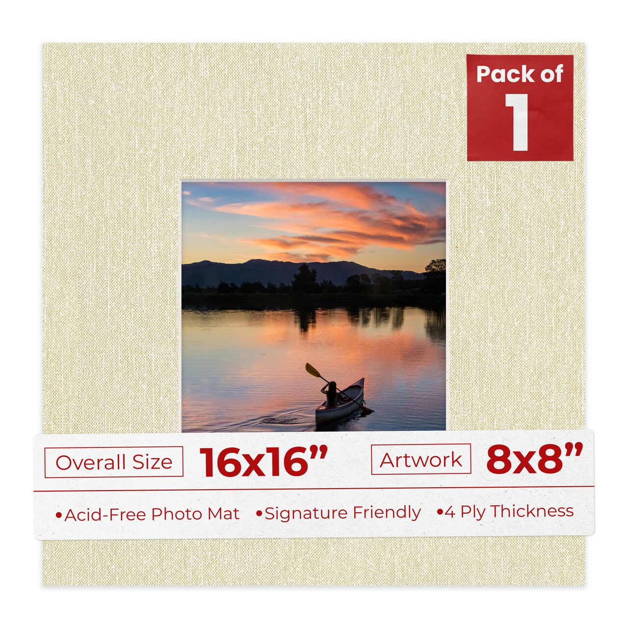 Off White Canvas Mat Board for 16x16 Frames - Fits 8x8 Photos